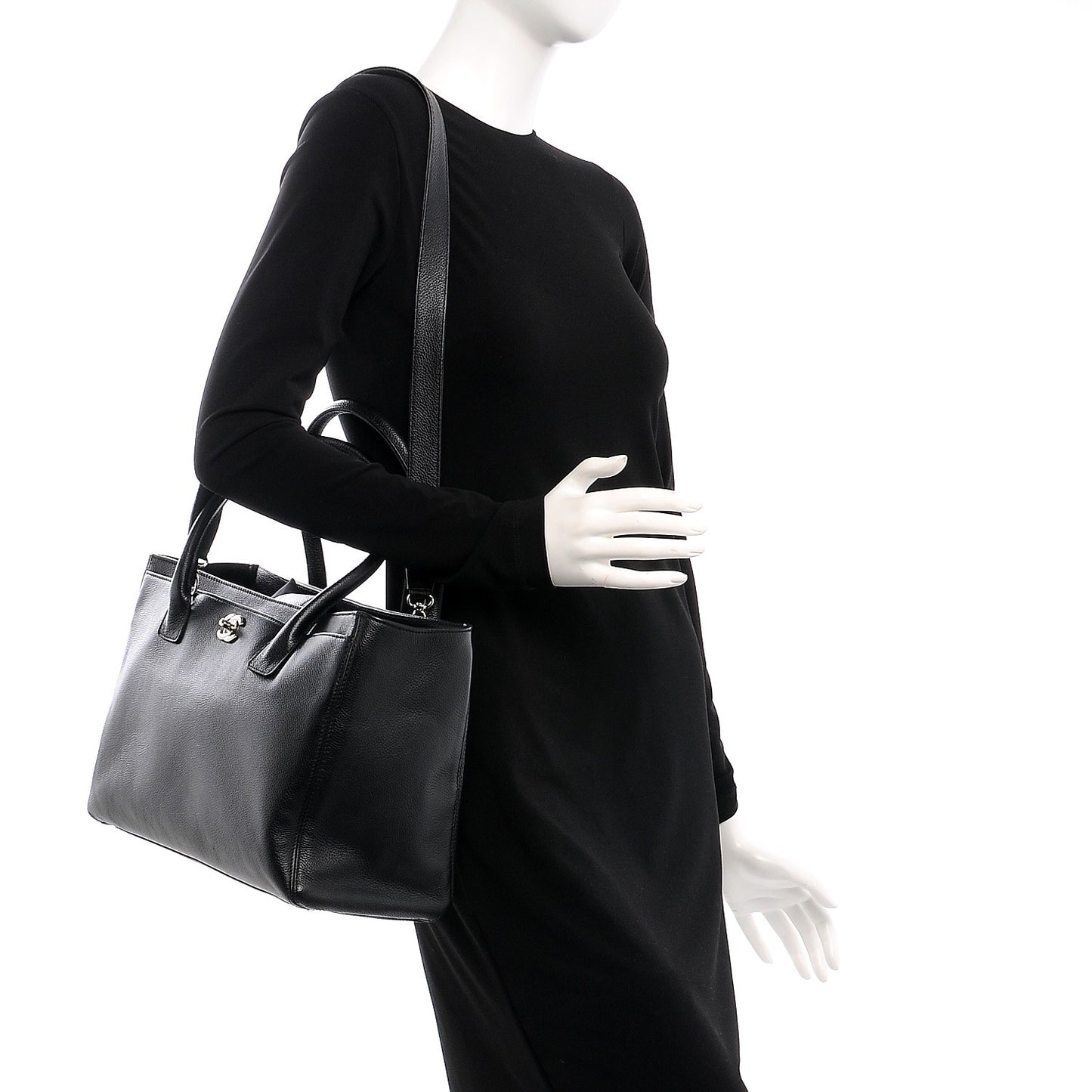 Calfskin Cerf Executive Shopper Tote Black