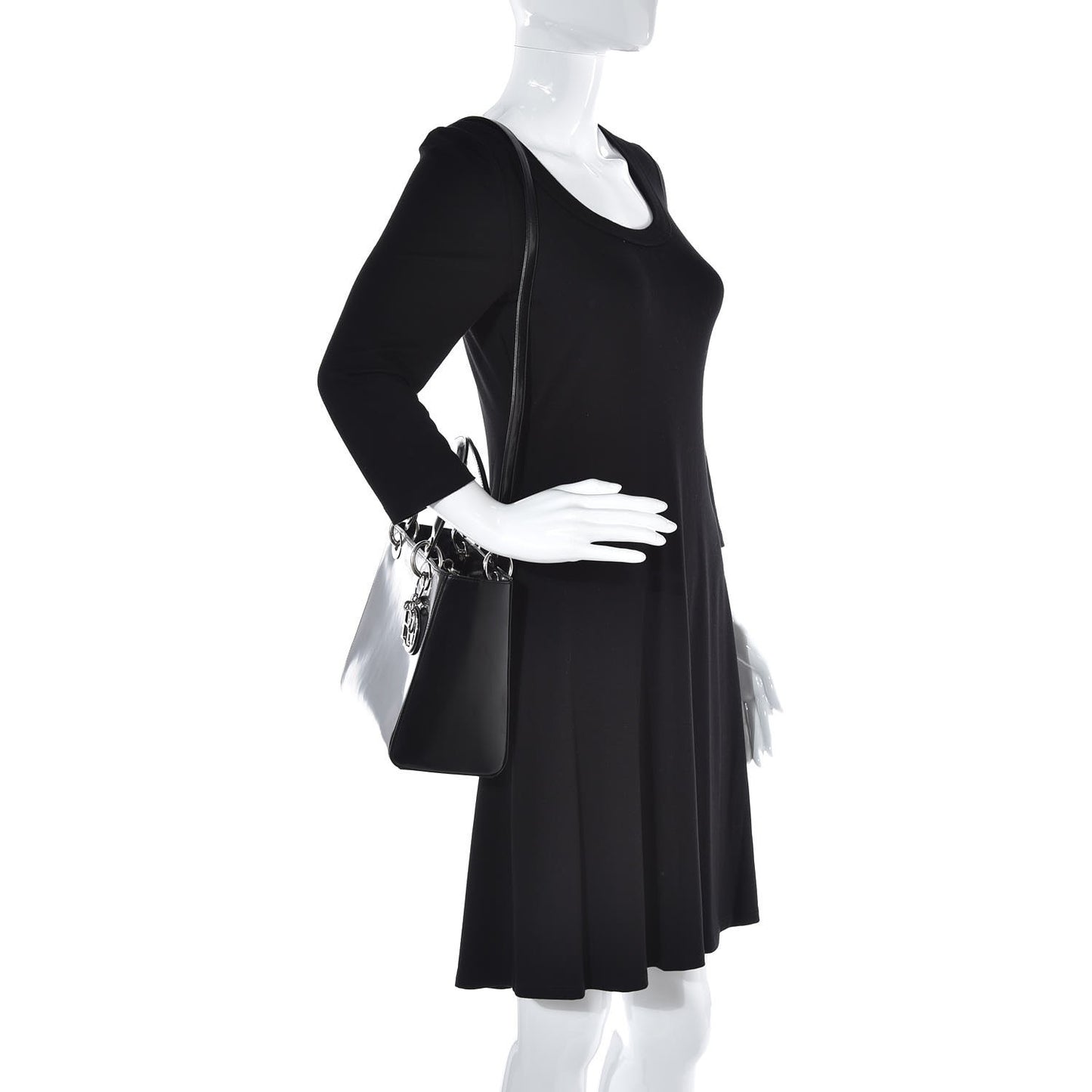 Glazed Calfskin Medium Lady Dior Black