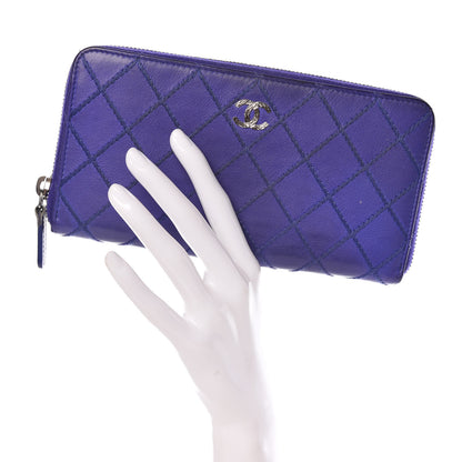 Chanel Calfskin Stitched Fancy CC Zip Around Wallet Blue 2 of 12