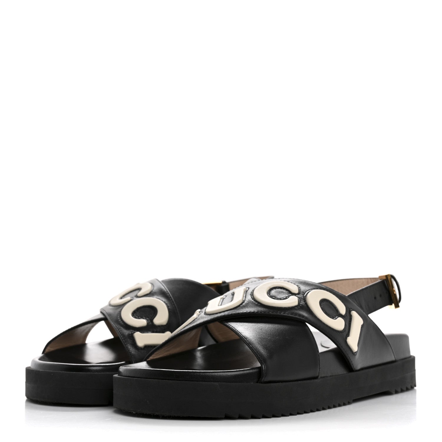 Gucci Logo Calfskin Slingback Sandals 38.5 Black 4 of 10