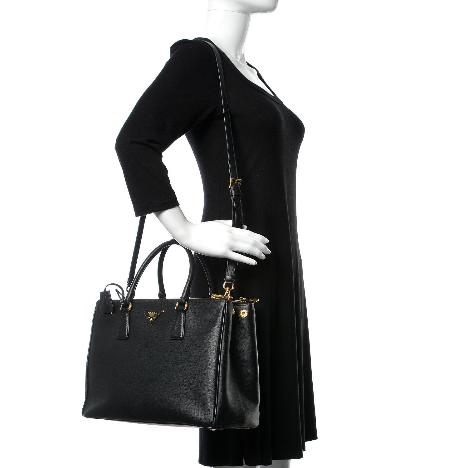 Prada Saffiano Medium Galleria Double Zip Tote Black 2 of 12