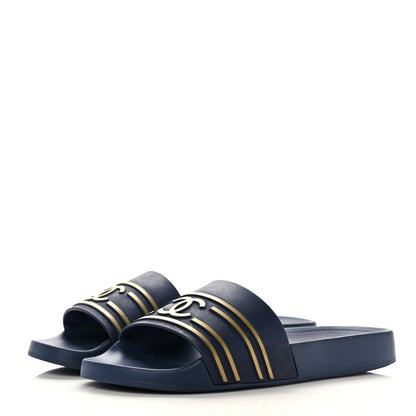Chanel PVC CC Mules Sandals 39 Navy Gold 3 of 10