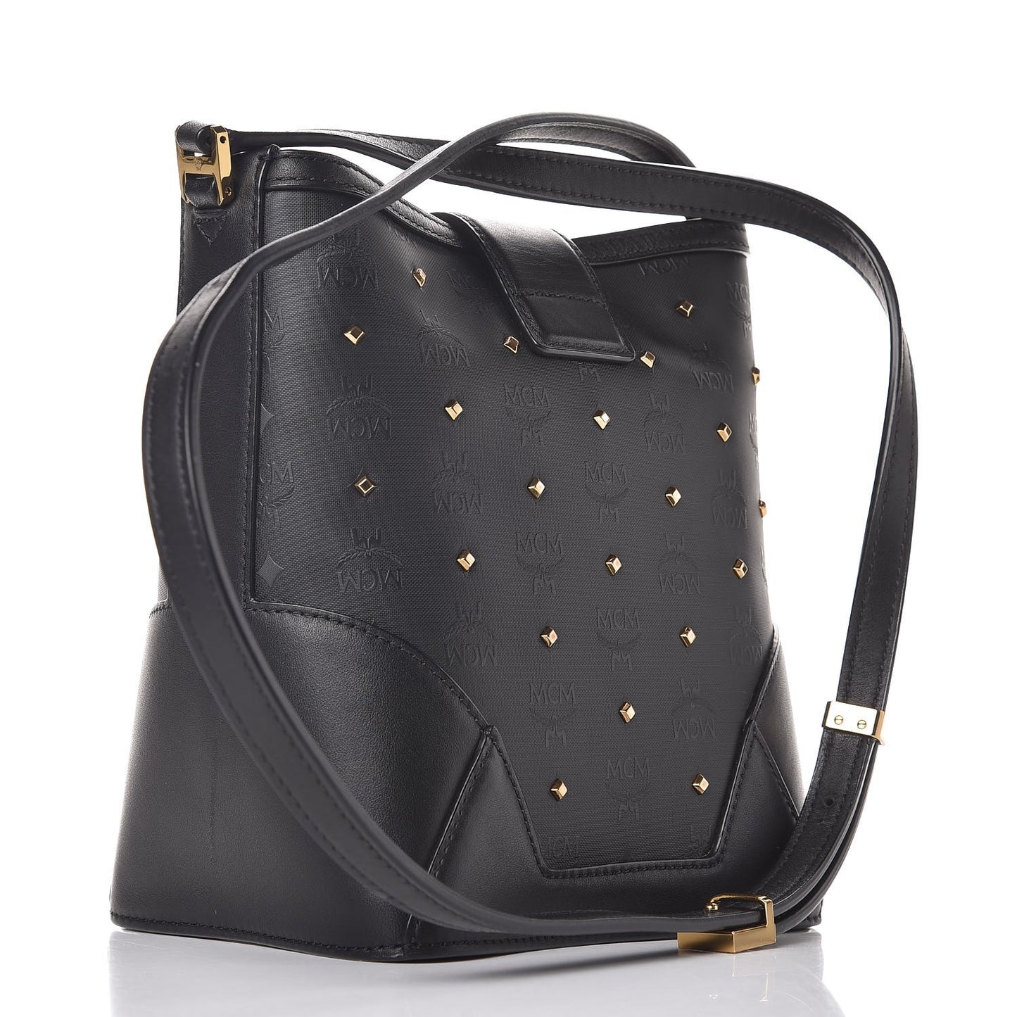 Coated Canvas Mini Claudia Studs Crossbody Bag Black