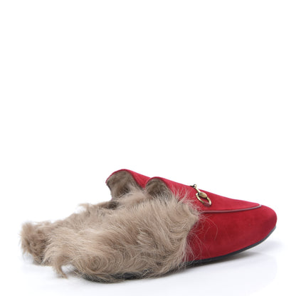 Gucci Velvet Fur Womens Princetown Slippers 39 Hibiscus Red 4 of 8