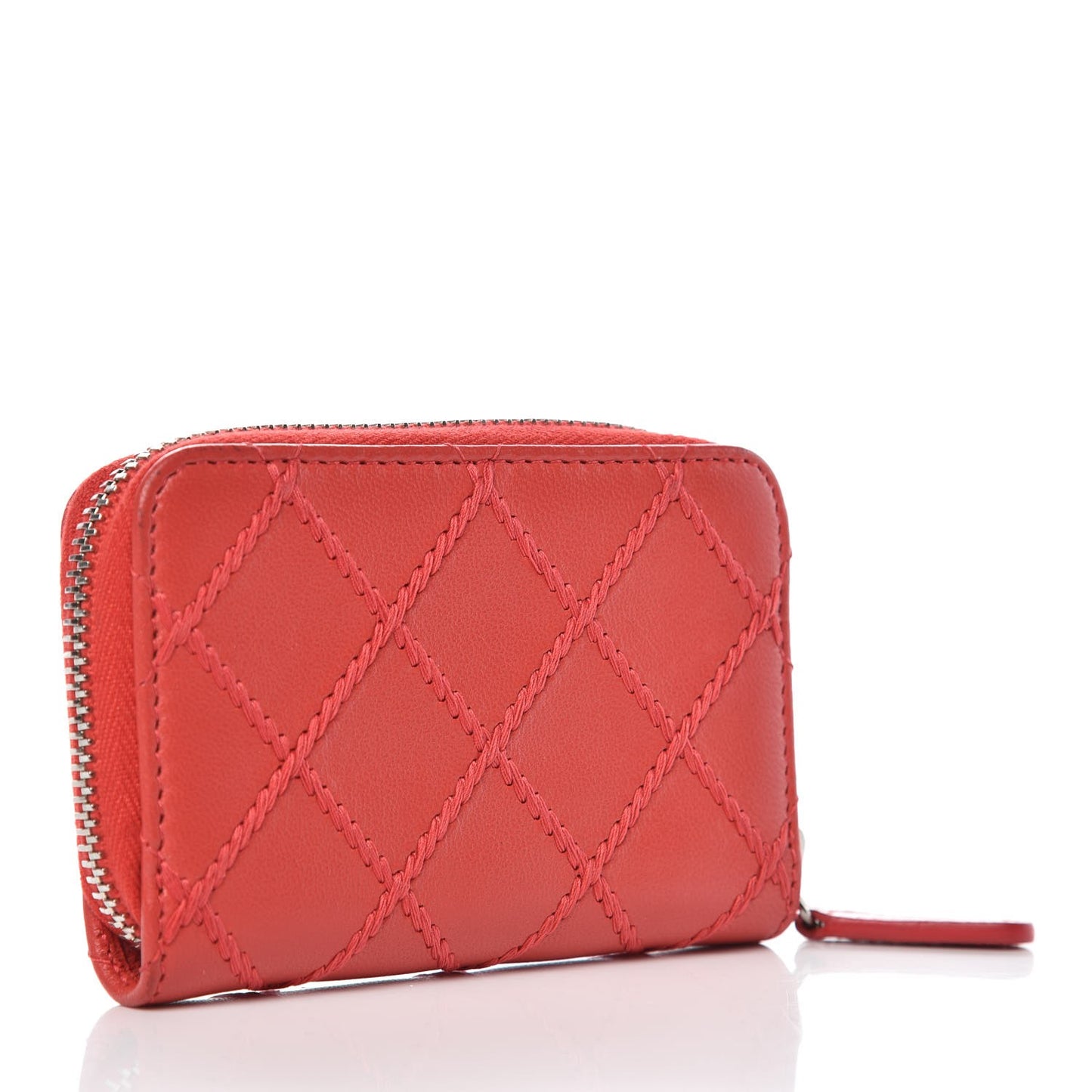 Lambskin Double Stitch Zip Coin Purse Coral Pink