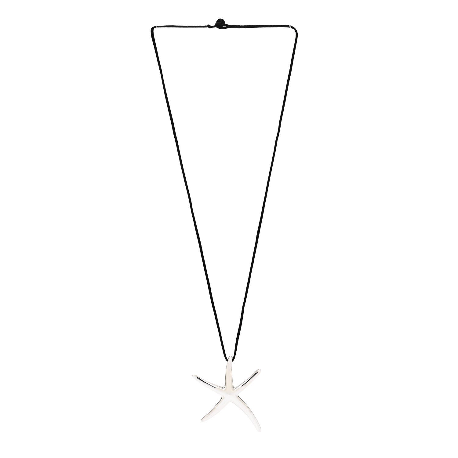 Tiffany Sterling Silver 42mm Elsa Peretti Starfish Pendant Cord Necklace 3 of 4
