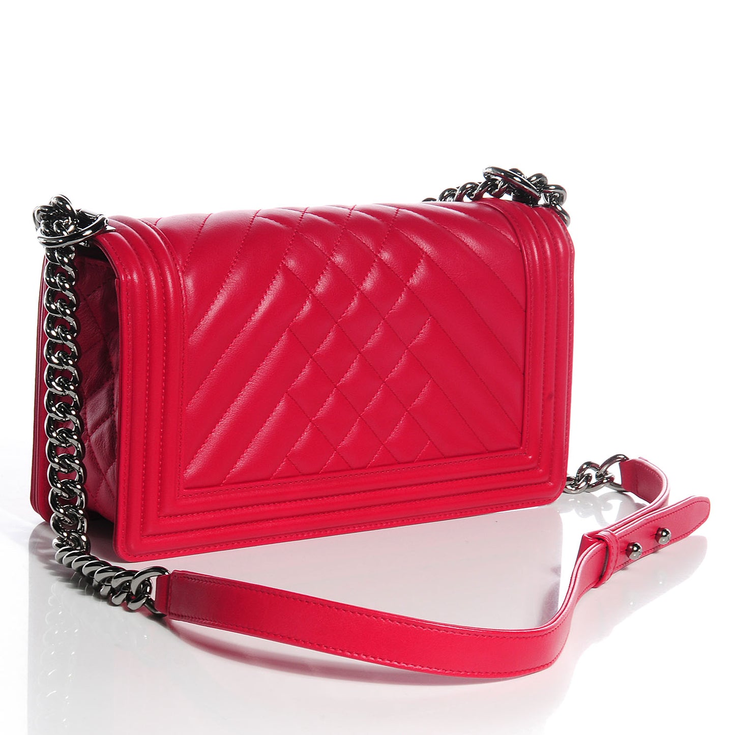Calfskin Chevron Medium Boy Flap Dark Pink