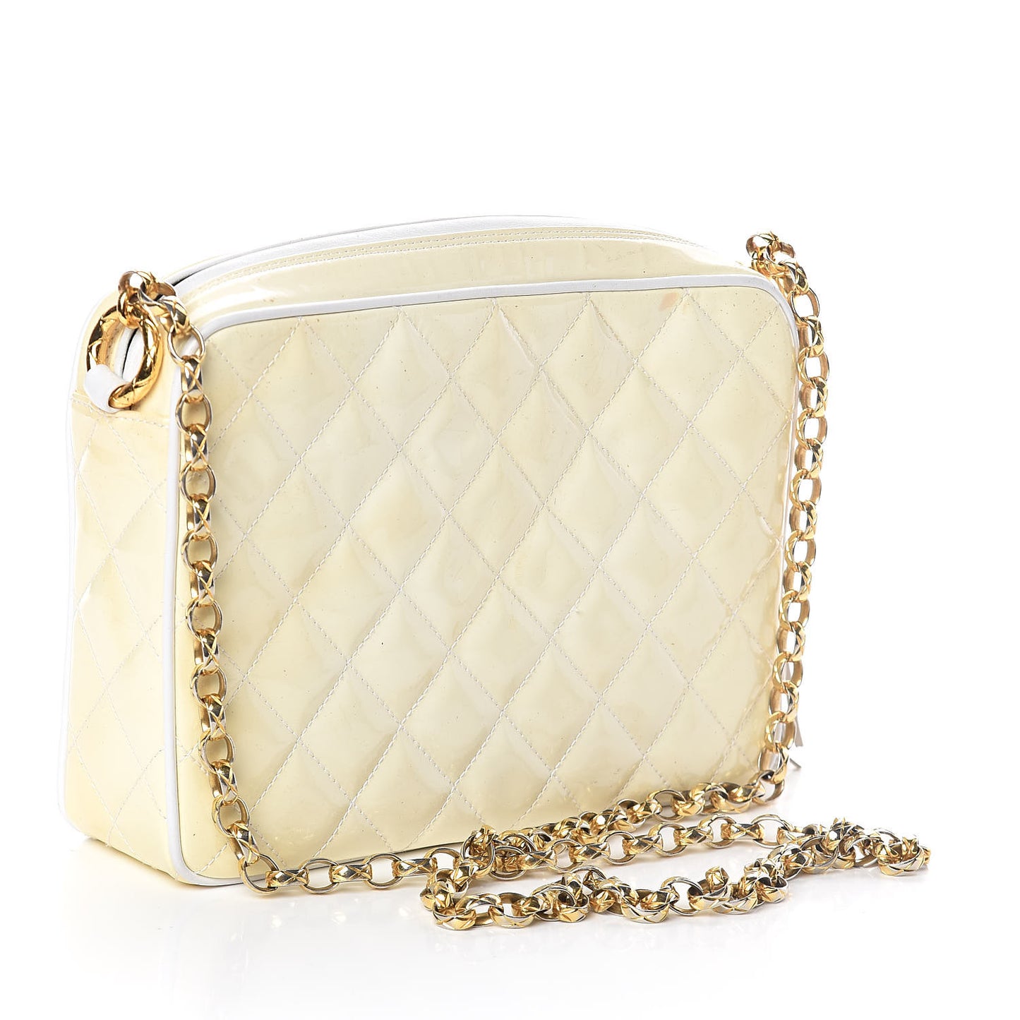 Patent Calfskin Quilted CC Tassel Camera Case White