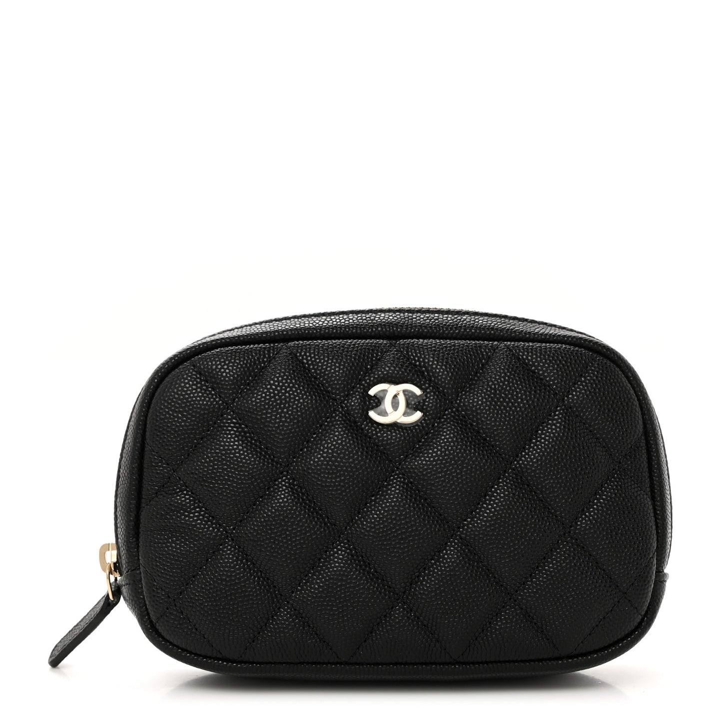 Caviar Quilted Small Curvy Pouch Cosmetic Case Black