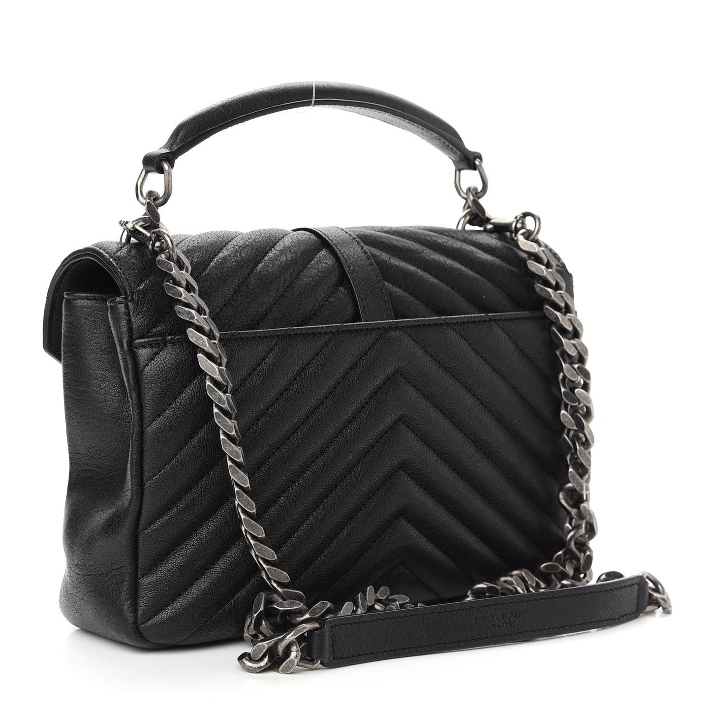 Sheepskin Matelasse Chevron Monogram Medium College Bag Black