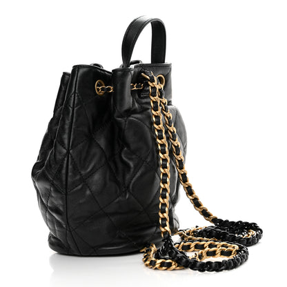 Chanel Calfskin Quilted CC Chain Bucket Backpack Black 3 of 12