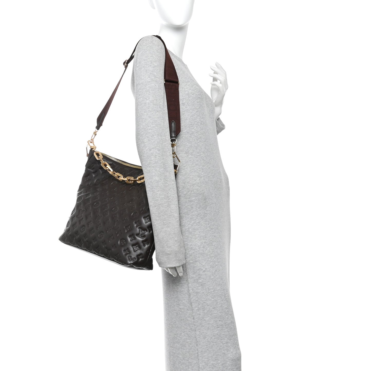 Calfskin Embossed Monogram Coussin Hobo MM Chocolate