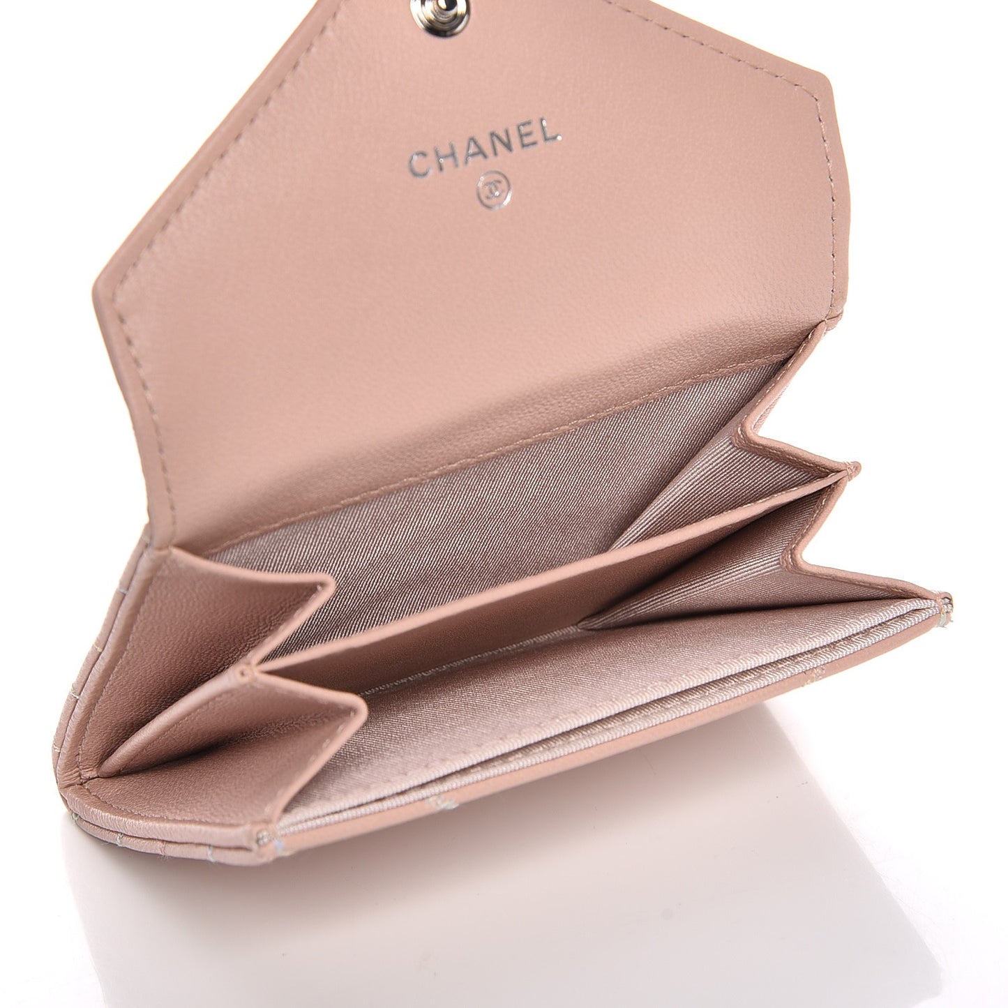 Lambskin Chevron Quilted Card Holder Light Pink