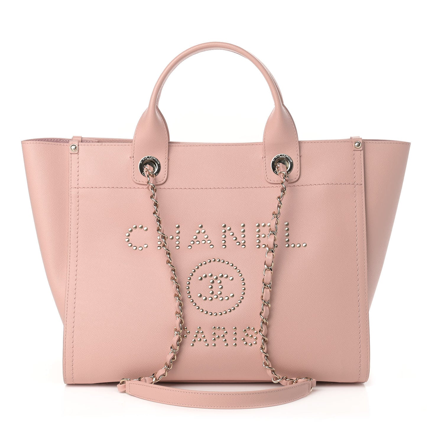 Caviar Small Studded Deauville Tote Light Pink