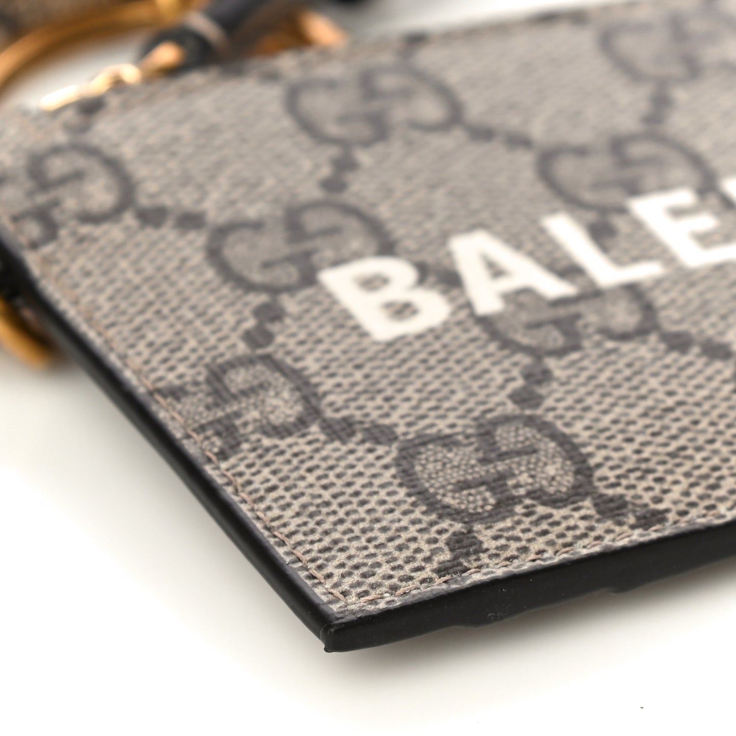 X BALENCIAGA GG Supreme Monogram Card Case With Strap Beige Ebony