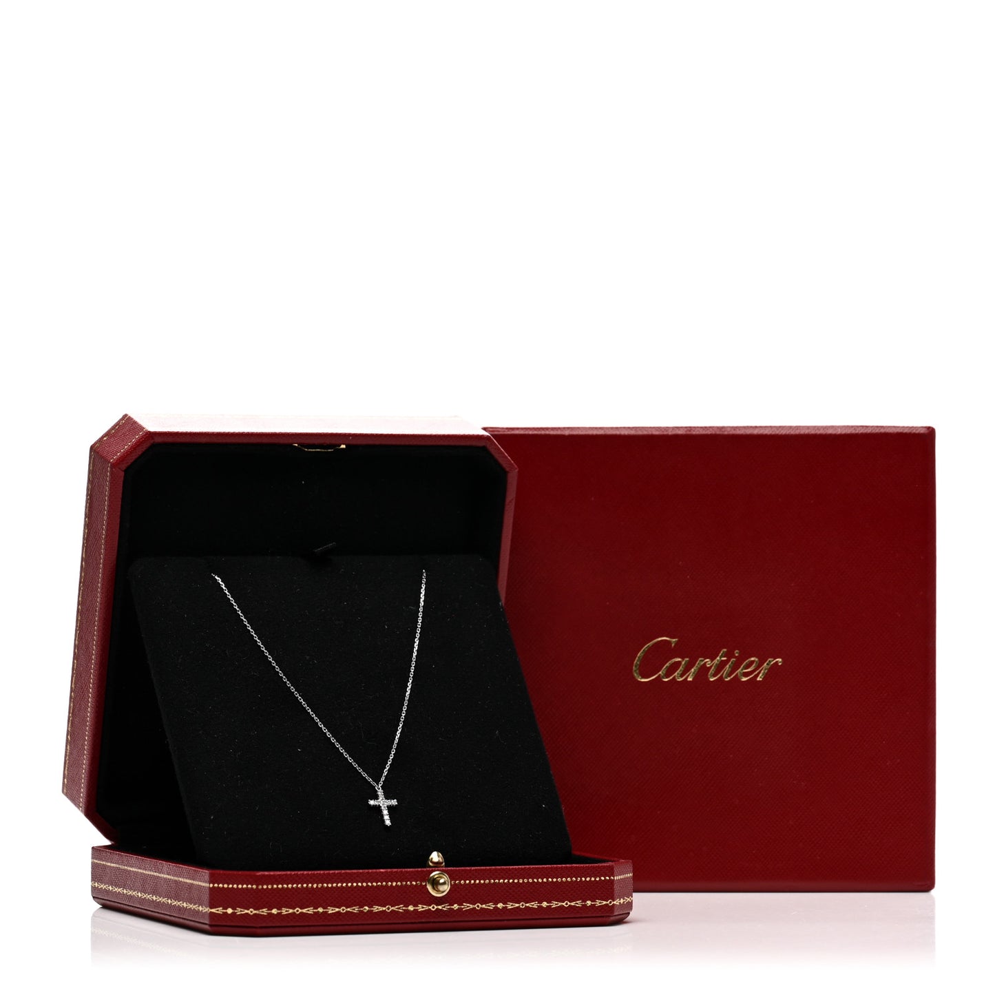 18K White Gold Diamond Symbols Cross Pendant Necklace