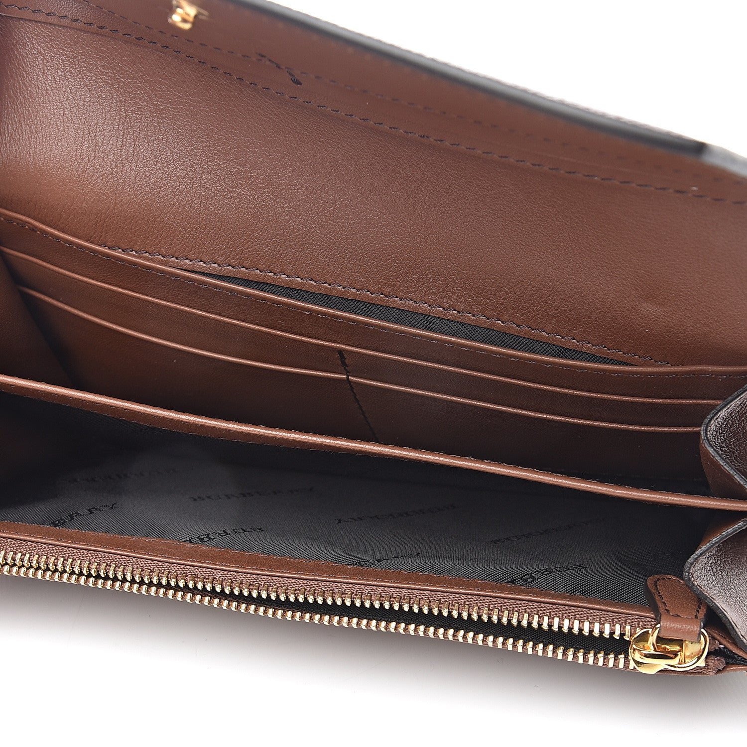 Burberry Horseshoe Calfskin House Check Porter Continental Wallet Tan 4 of 5