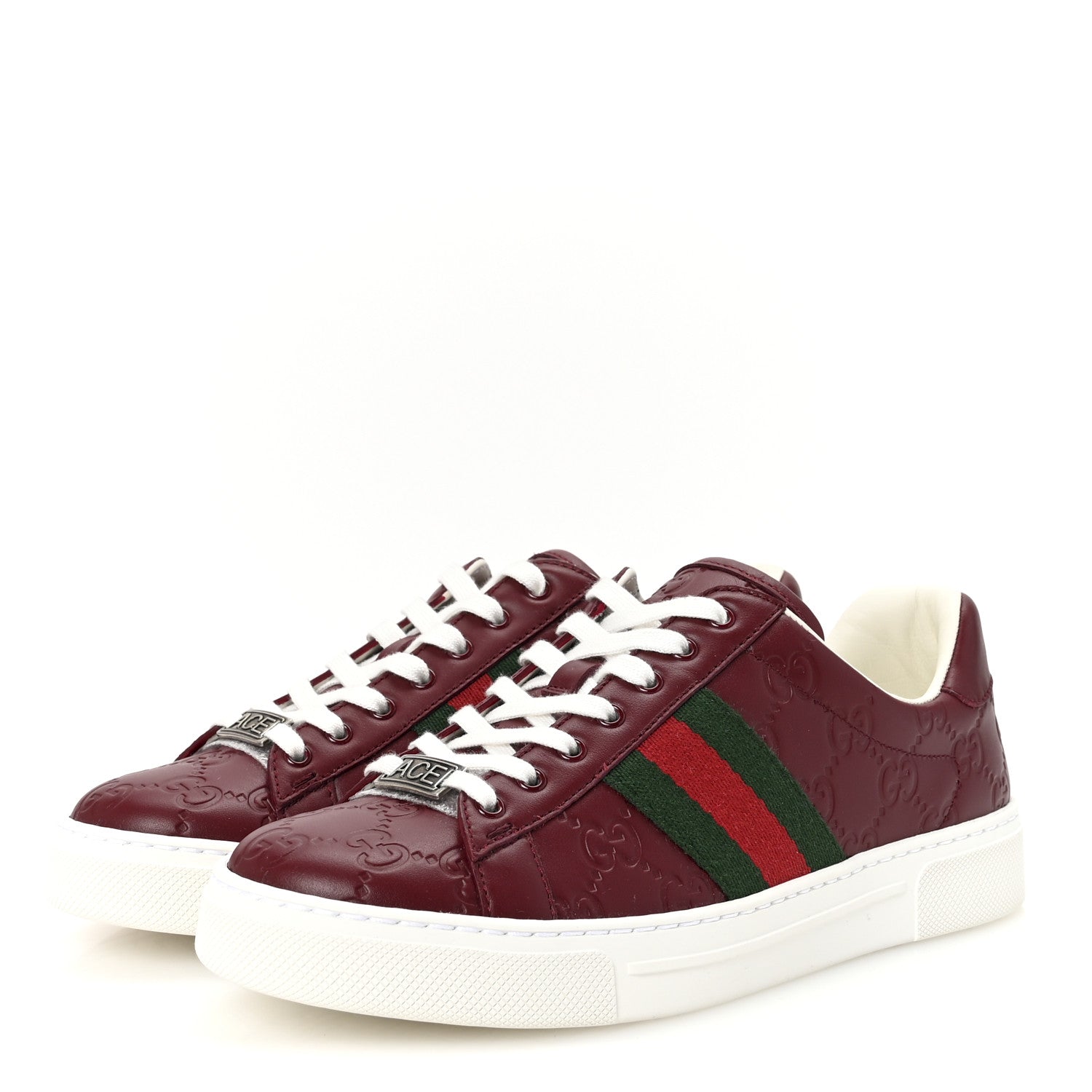 Gucci Calfskin GG Embossed Web Mens Ace Sneakers  36.5 Ancora Red 4 of 9