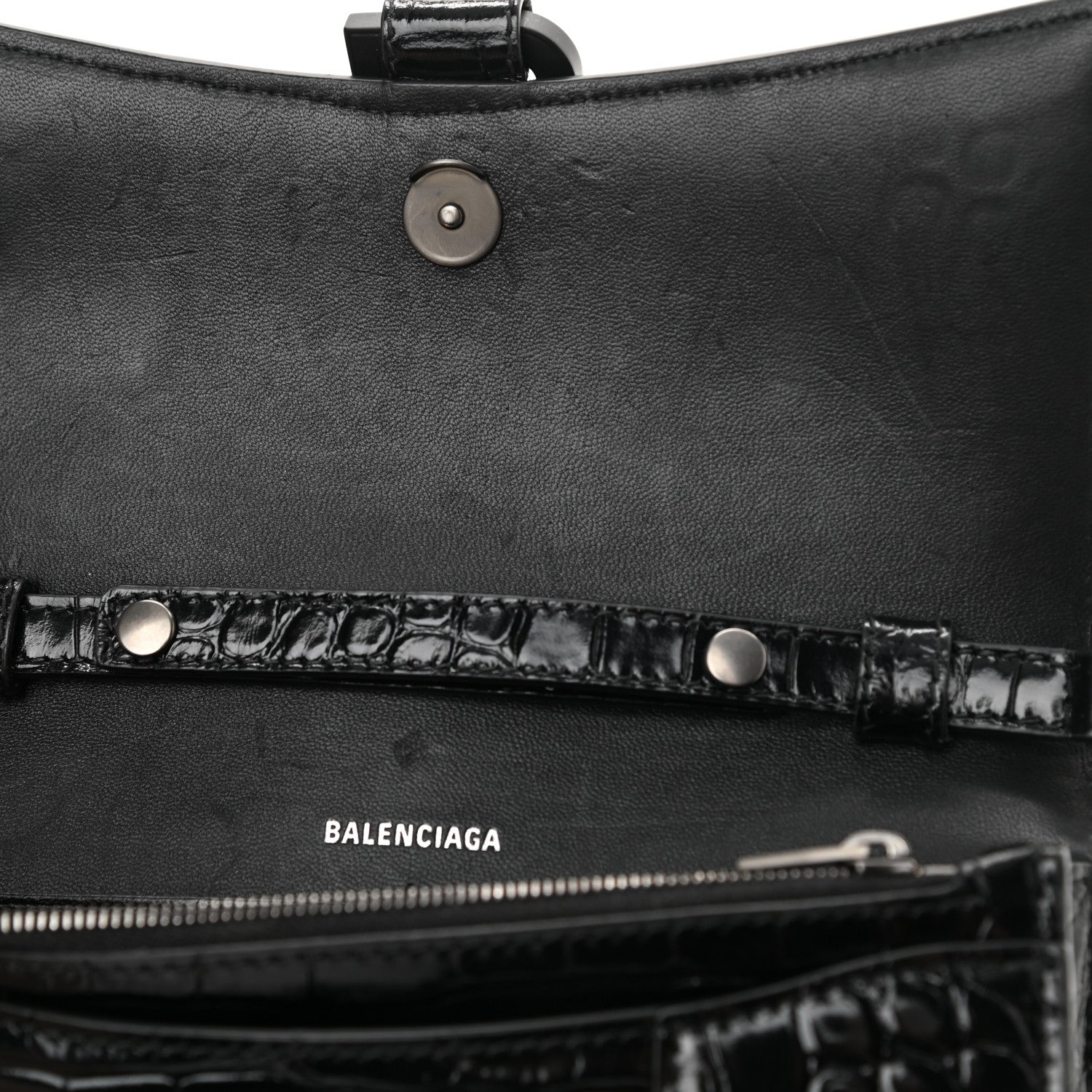 Balenciaga Shiny Calfskin Monochrome Crocodile Embossed Hourglass Chain Bag Black 11 of 15