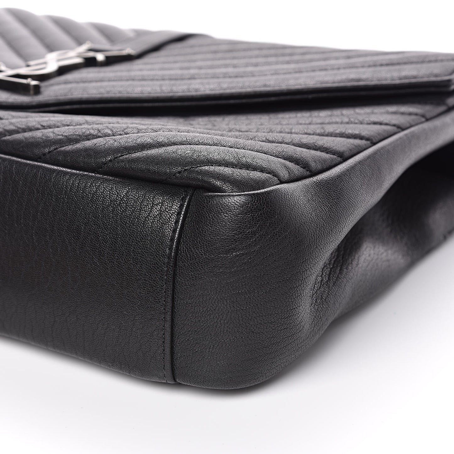 Sheepskin Matelasse Chevron Monogram Large College Satchel Black
