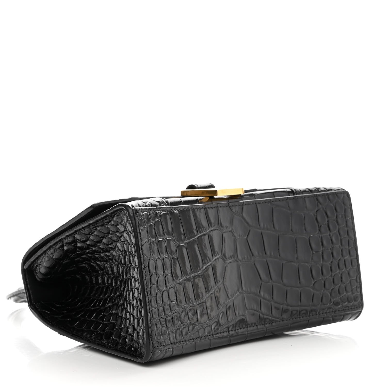 Balenciaga Shiny Calfskin Crocodile Embossed Small Hourglass Top Handle Bag Black 4 of 10