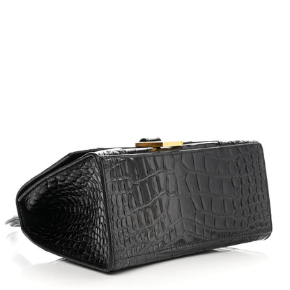 Balenciaga Shiny Calfskin Crocodile Embossed Small Hourglass Top Handle Bag Black 4 of 10