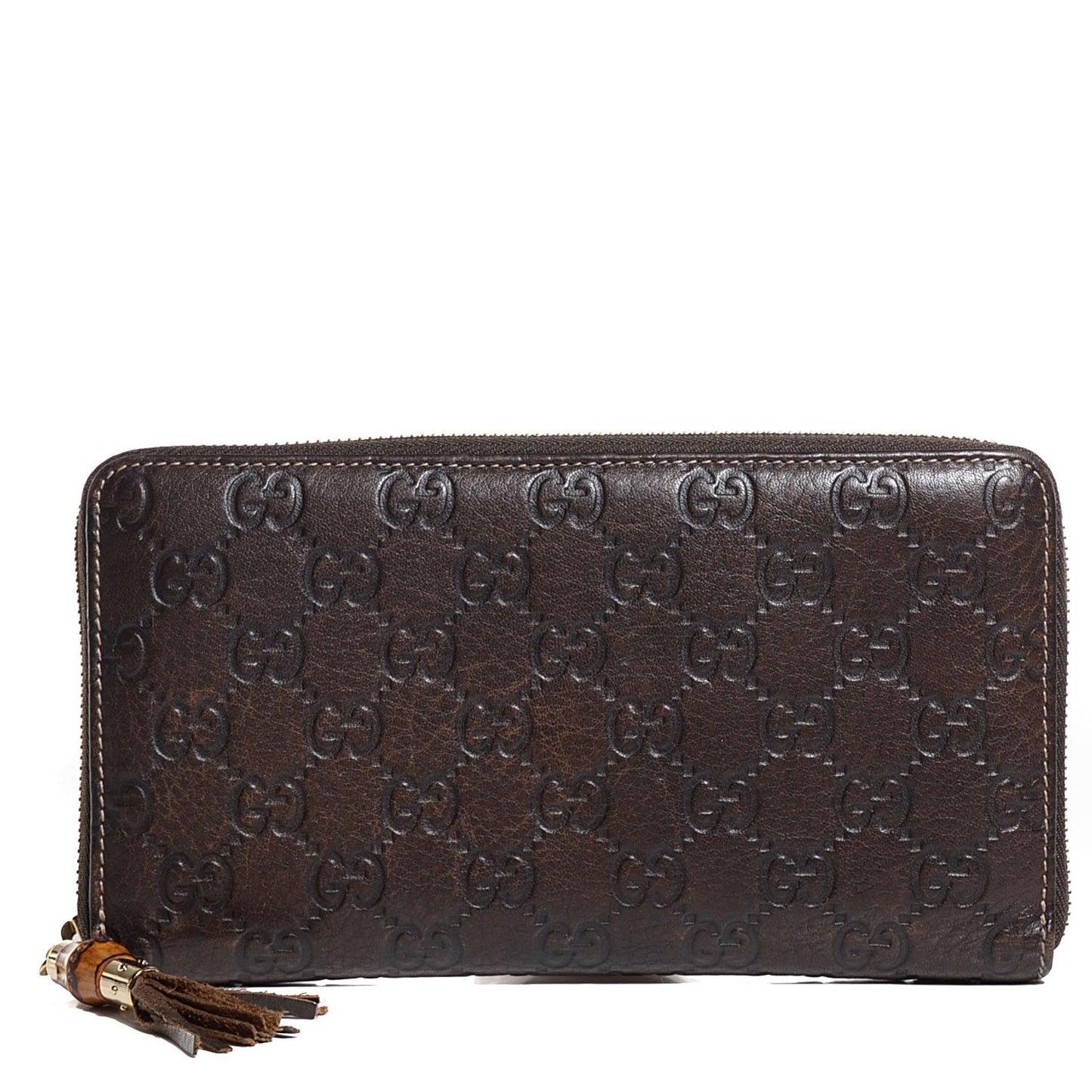Guccissima Bamboo Tassel Zip Around Wallet Brown