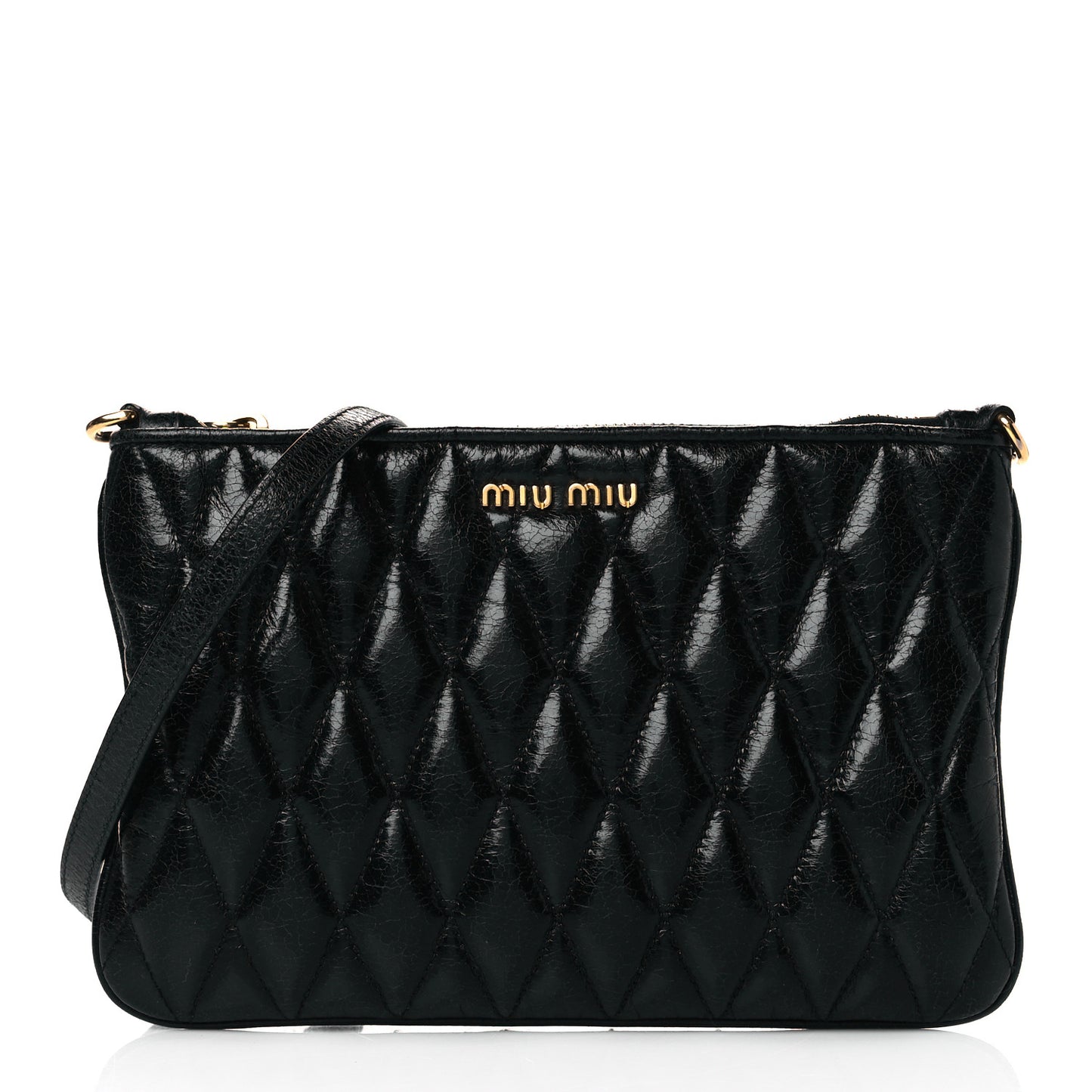 Vitello Shine Trapu Zip Crossbody Bag Black