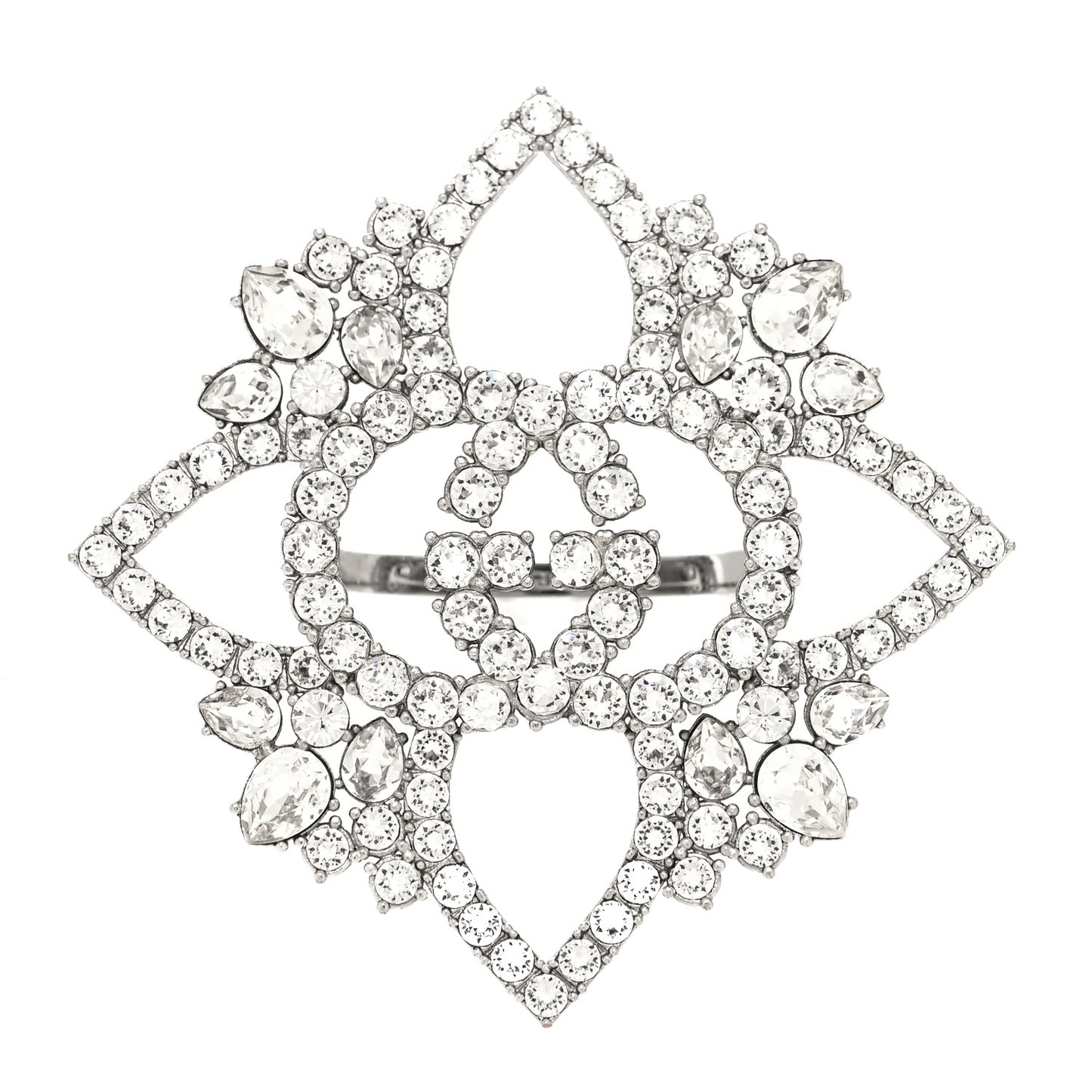 Metal Crystal Interlocking G Flower Ring M Silver