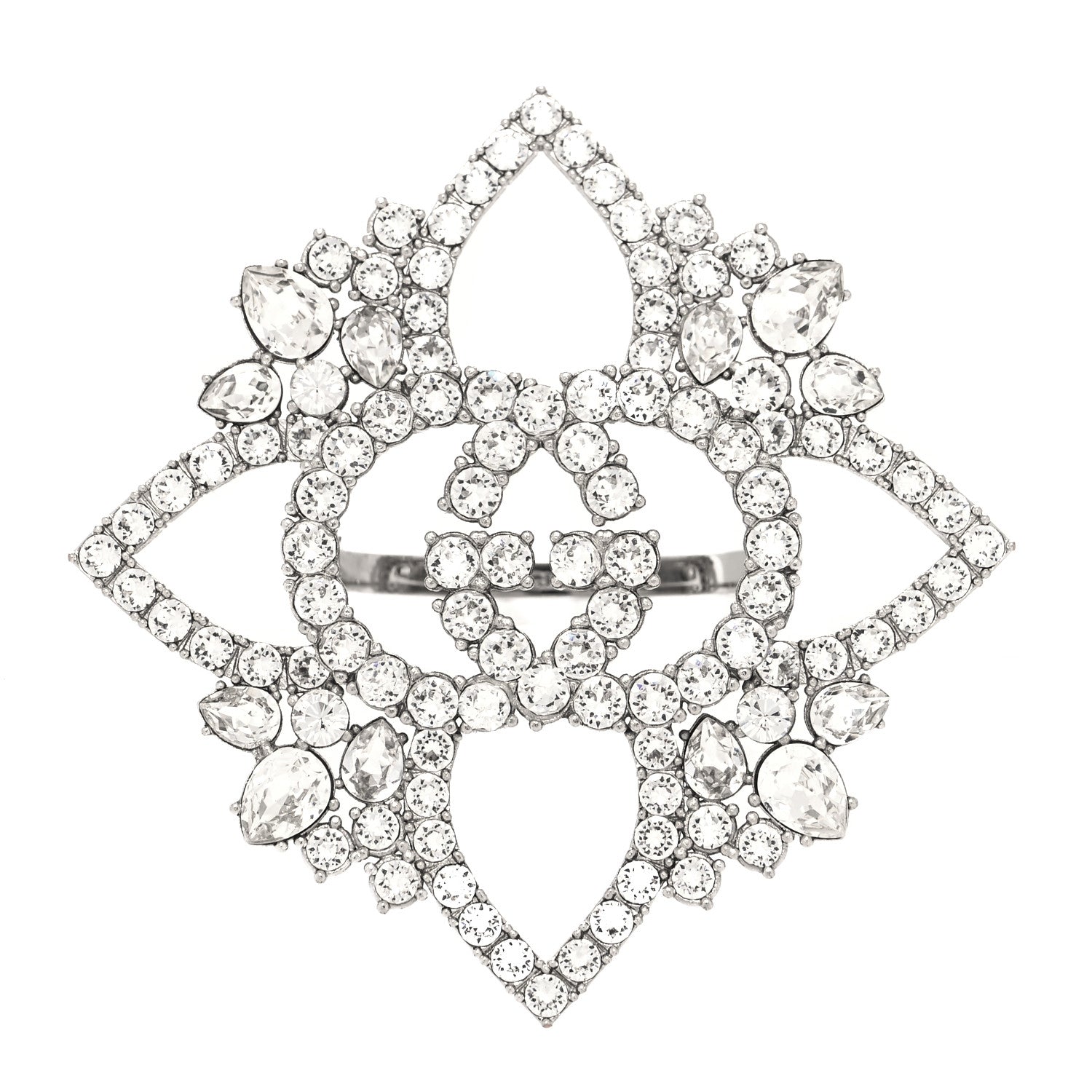 Gucci Metal Crystal Interlocking G Flower Ring M Silver 1 of 5