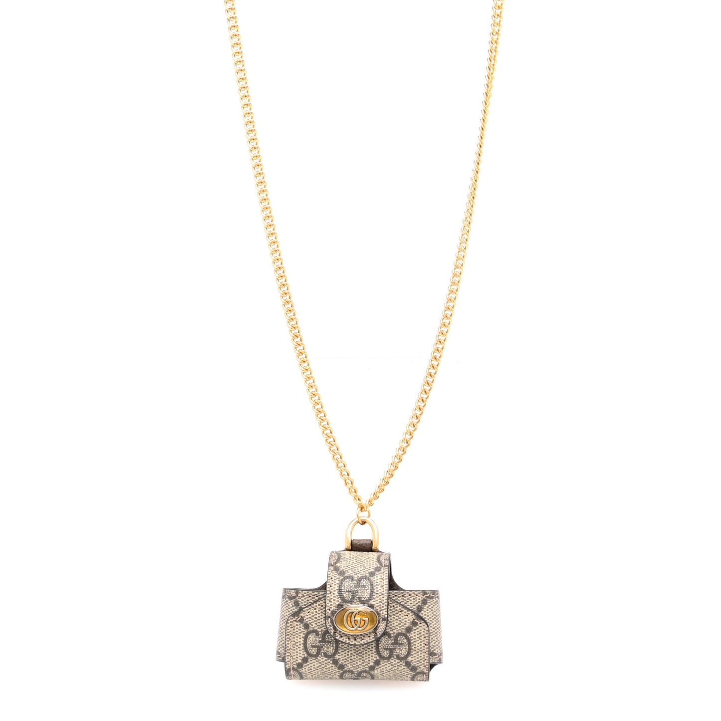 GG Supreme Monogram AirPods Case Necklace Beige Ebony
