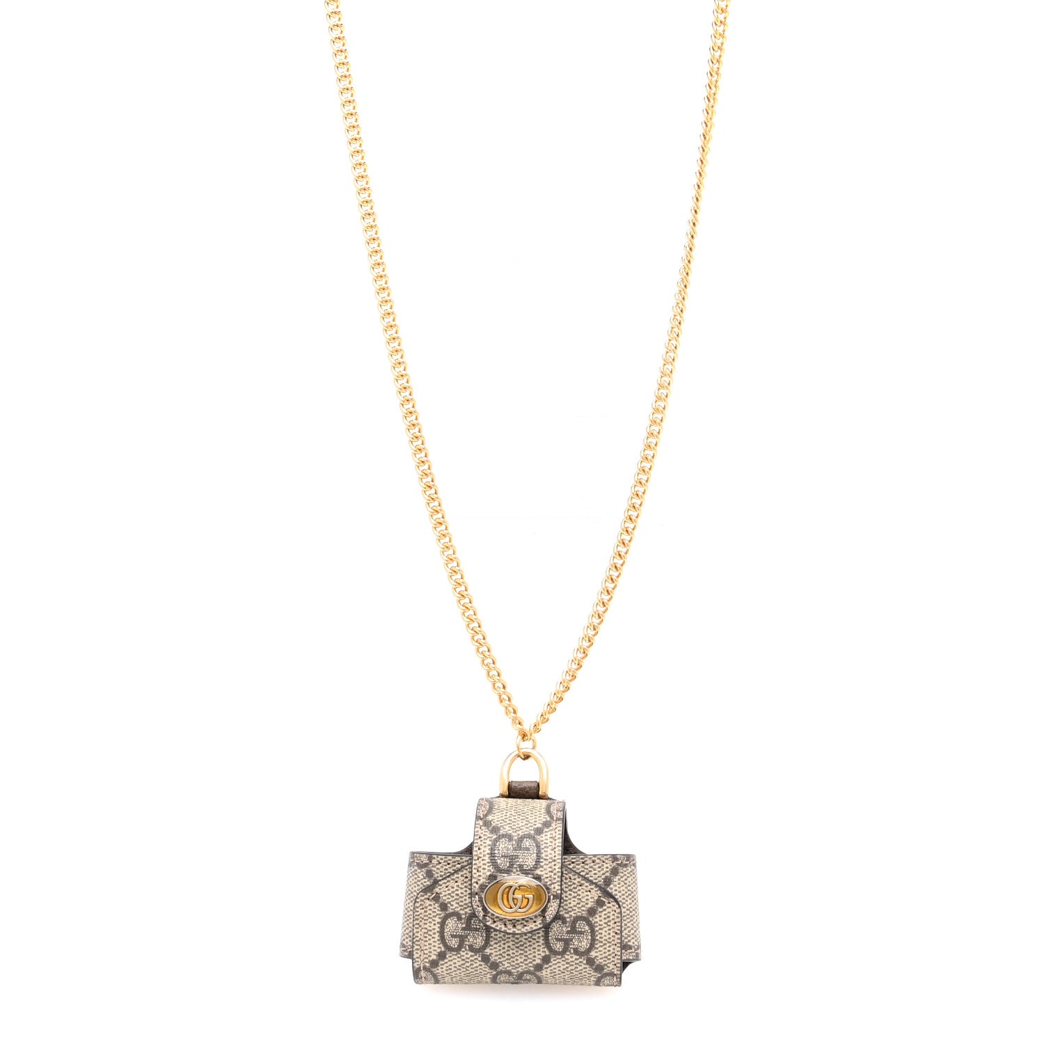 Gucci GG Supreme Monogram AirPods Case Necklace Beige Ebony 1 of 6