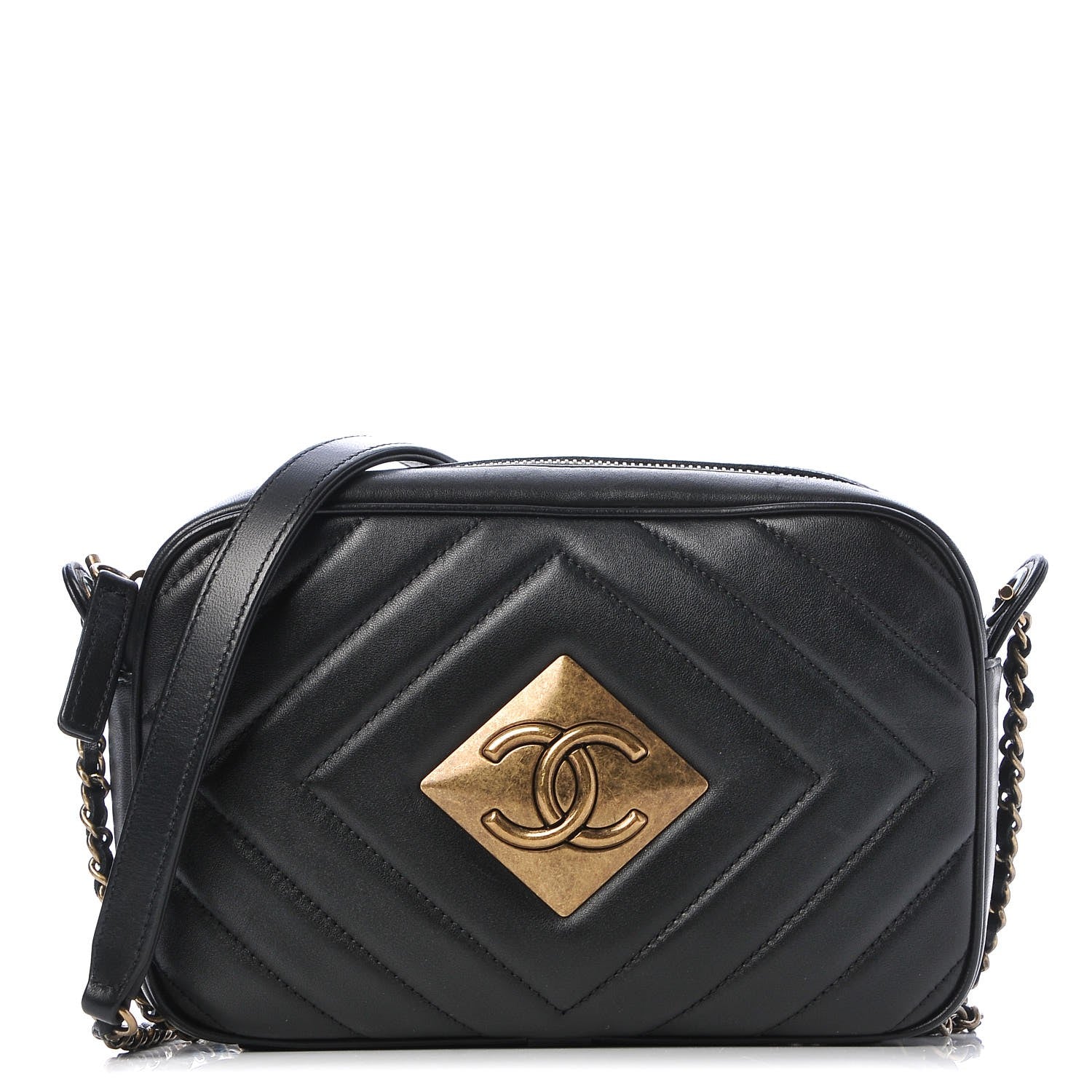 Chanel Lambskin Chevron Quilted Pyramid CC Camera Case Black 1 of 8