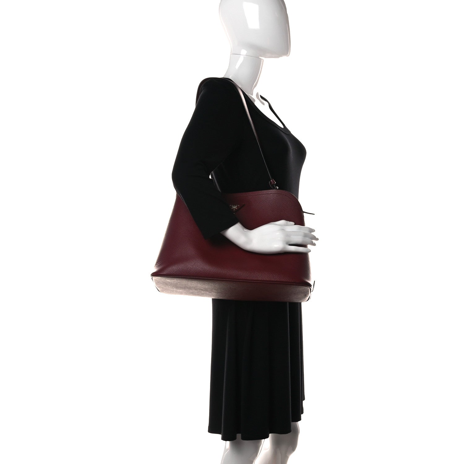 Prada Saffiano Cuir Matinee Tote Cherry Black 2 of 10