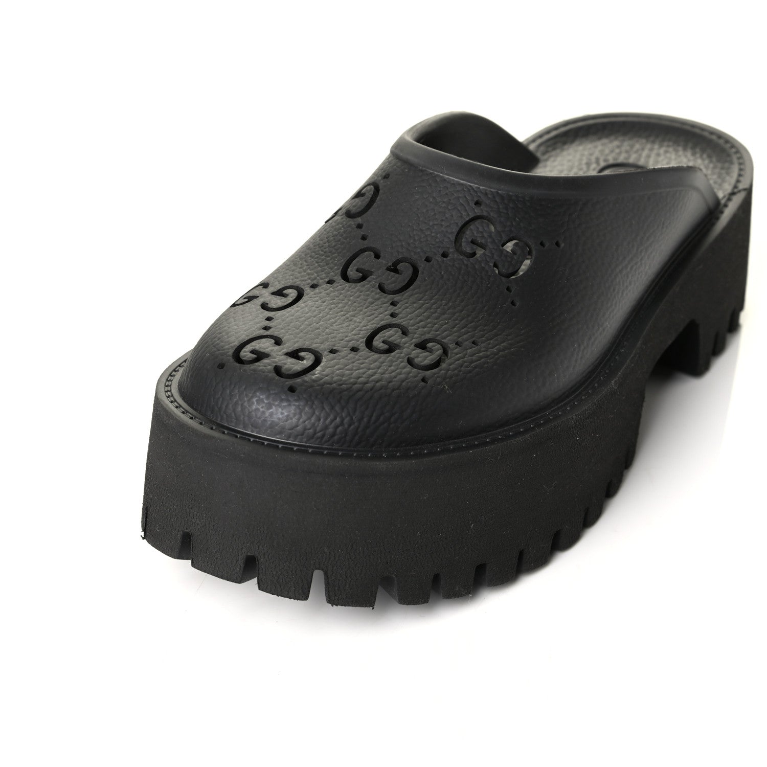 Gucci Rubber GG Monogram Perforated Elea Platform 55mm Lug Sole Sandals 38 Black 7 of 7