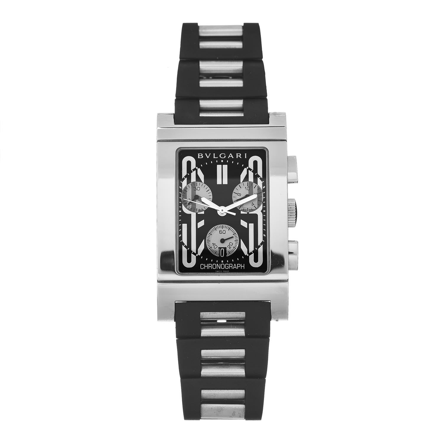 Bulgari Stainless Steel Rubber 29mm Rettangolo Chronograph Quartz Watch Black 1 of 5