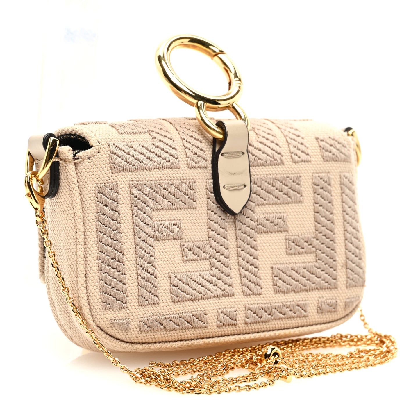 Canvas Vitello King FF Embroidered Nano Maxi Buckle Baguette Charm Nuvola