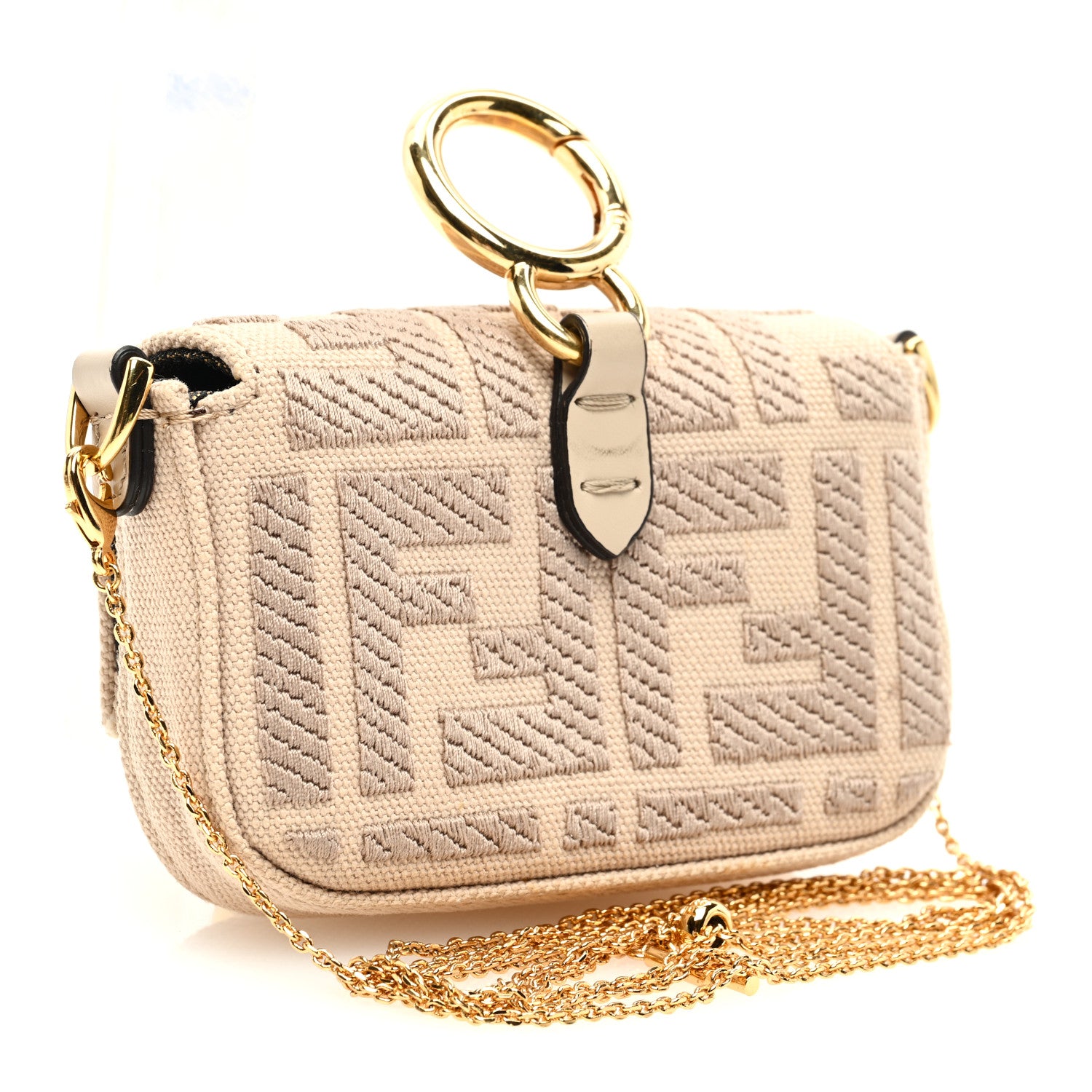 Fendi Canvas Vitello King FF Embroidered Nano Maxi Buckle Baguette Charm Nuvola 3 of 10