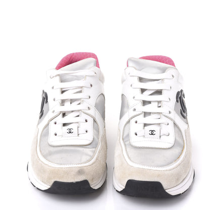 Chanel Suede Calfskin CC Sneakers 38 White Silver Fluo Pink 3 of 10