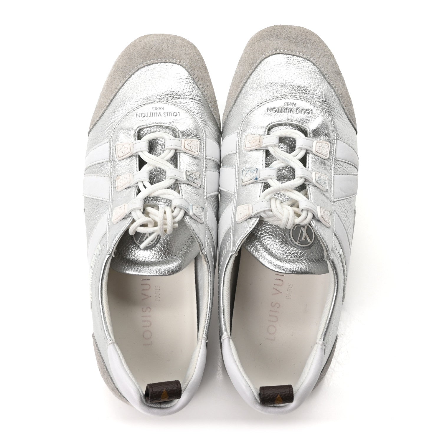 Louis Vuitton Metallic Grained Calfskin Womens LV Sneakerina 38 Silver 2 of 10