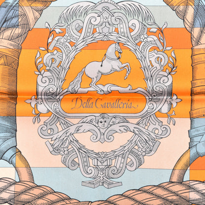 Hermes Silk Double Face Della Cavalleria Fine Scarf 90 Orange Bleu Jean 3 of 5
