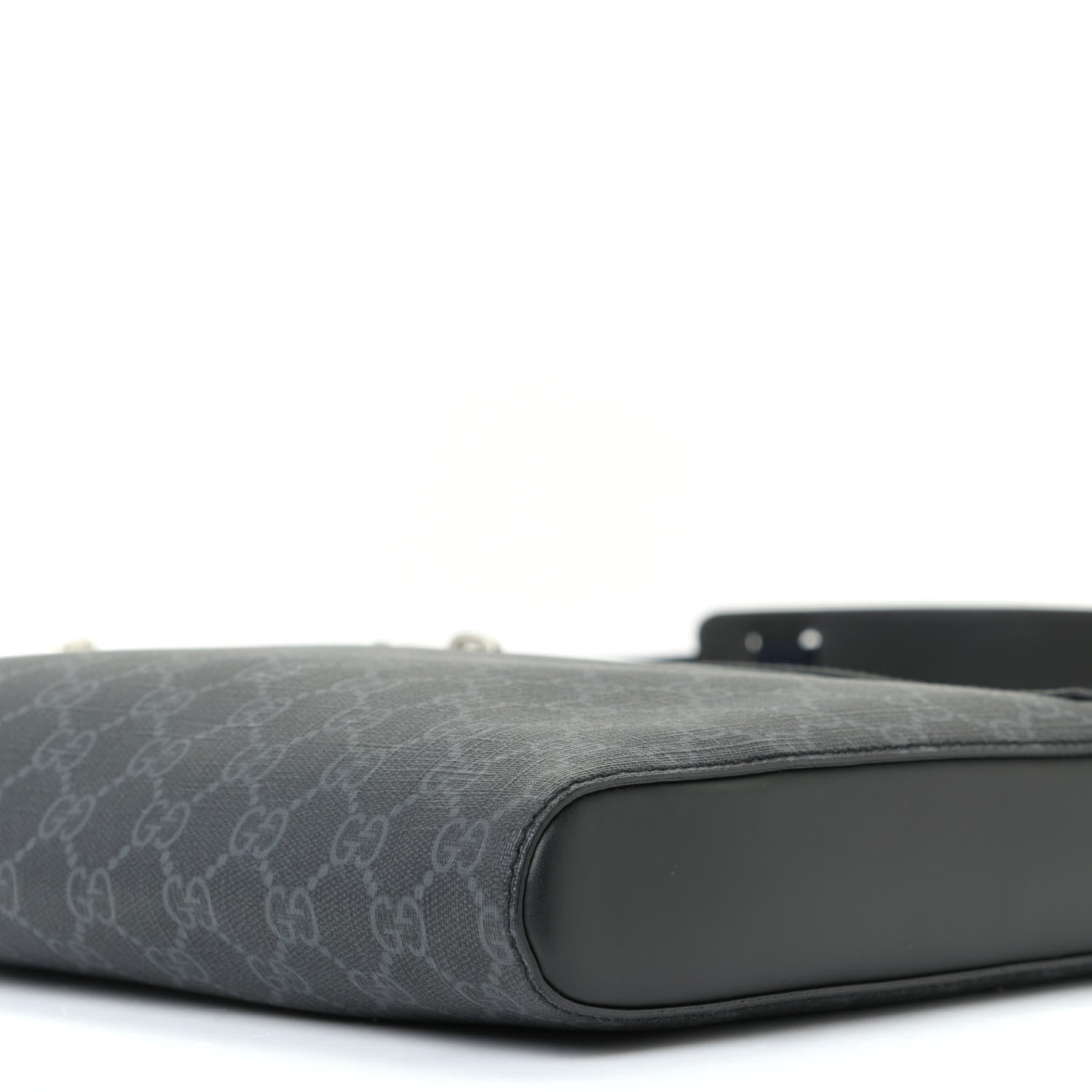 Gucci GG Supreme Monogram Appia Calfskin Web Flat Messenger Bag Black Grey 8 of 12