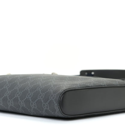 Gucci GG Supreme Monogram Appia Calfskin Web Flat Messenger Bag Black Grey 8 of 12