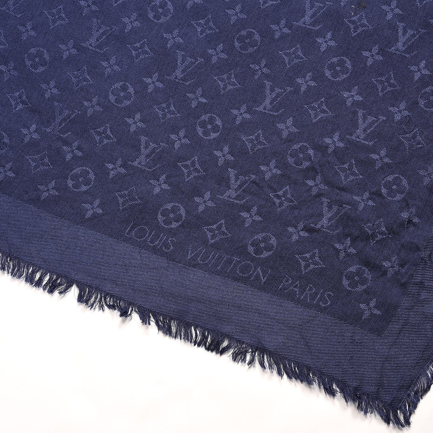 Silk Wool Monogram Shawl Night Blue