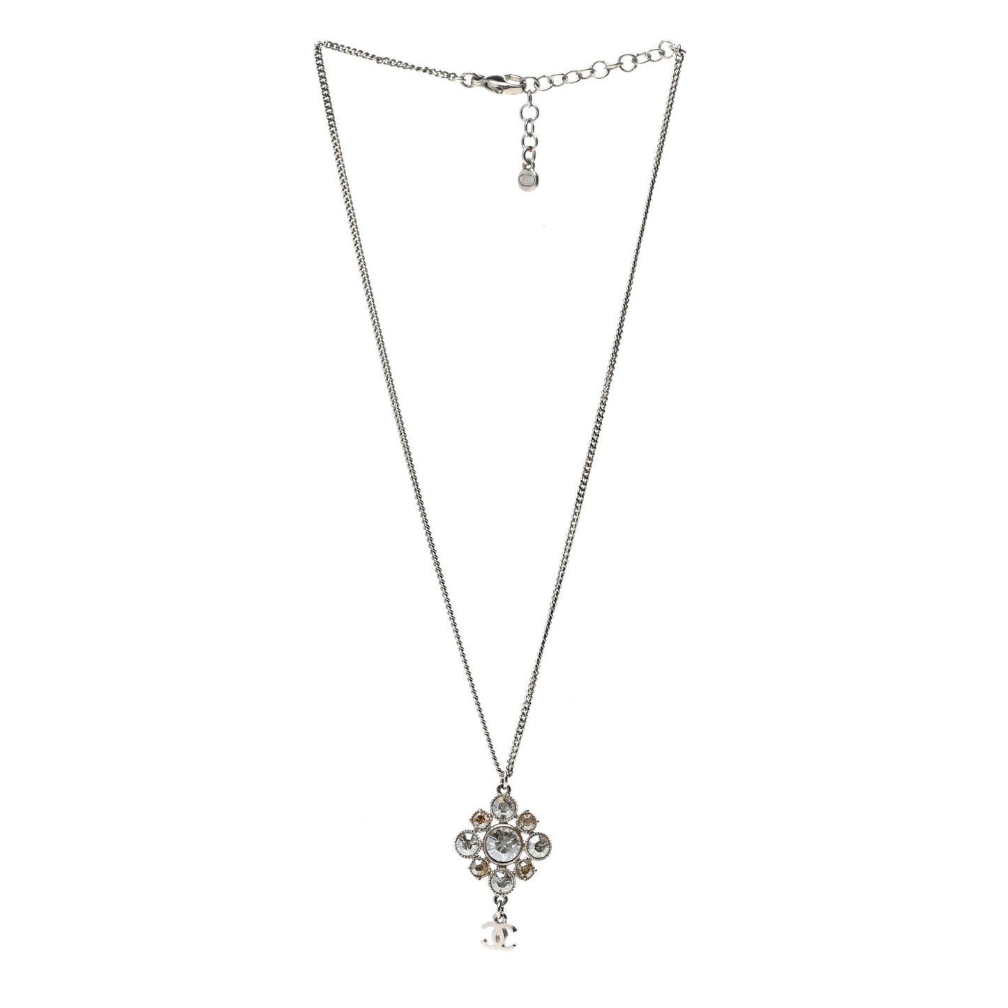 Crystal CC Drop Pendant Necklace Silver