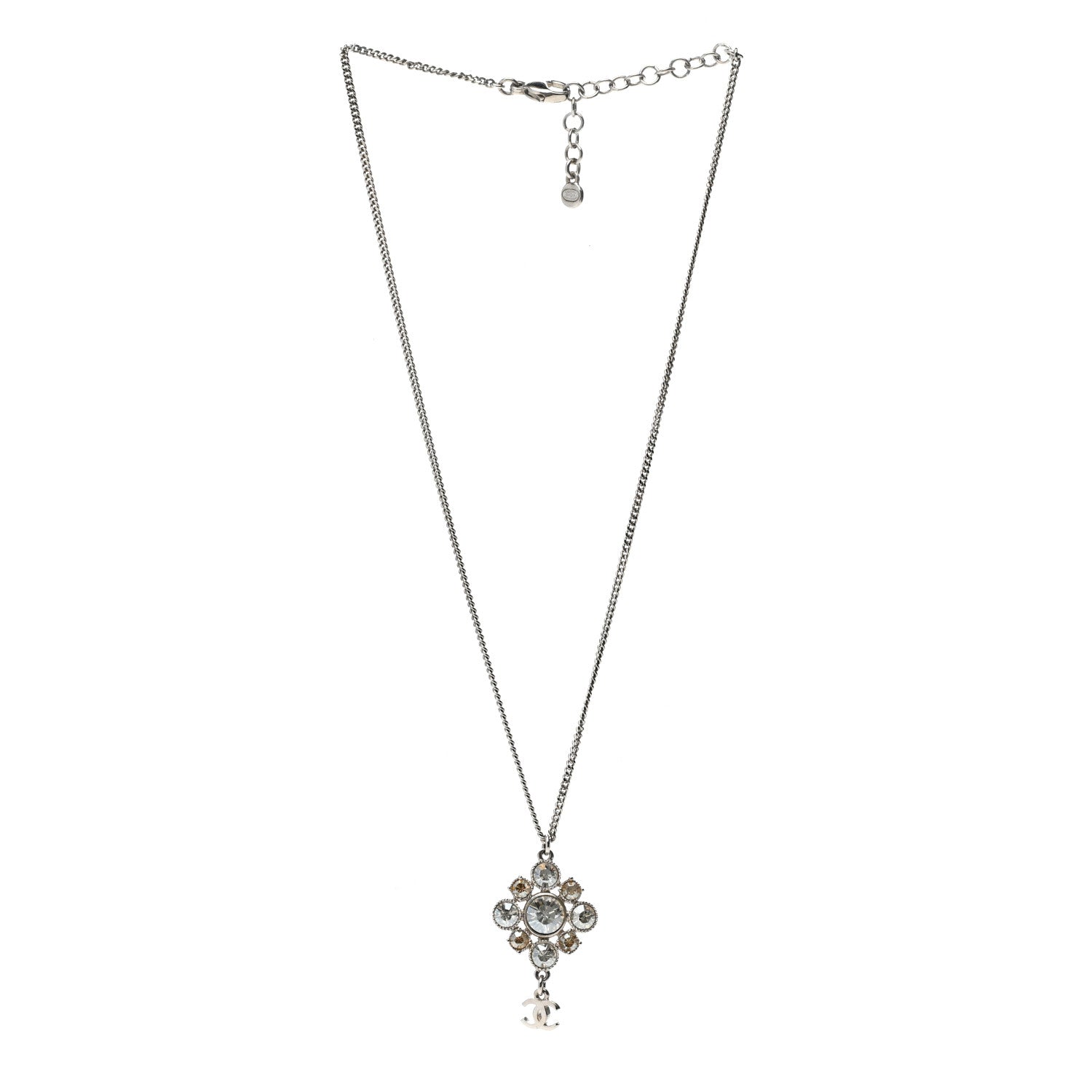 Chanel Crystal CC Drop Pendant Necklace Silver 3 of 6