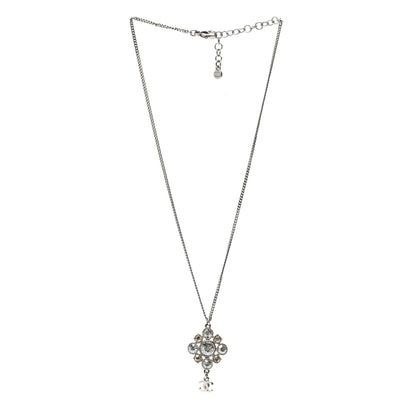 Chanel Crystal CC Drop Pendant Necklace Silver 3 of 6