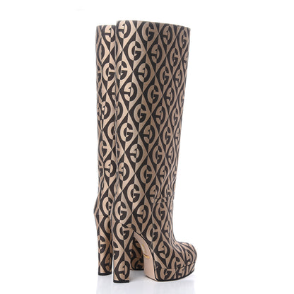 Gucci Fabric G Rhombus Print Platform Boots 37 Beige Cocoa 4 of 9