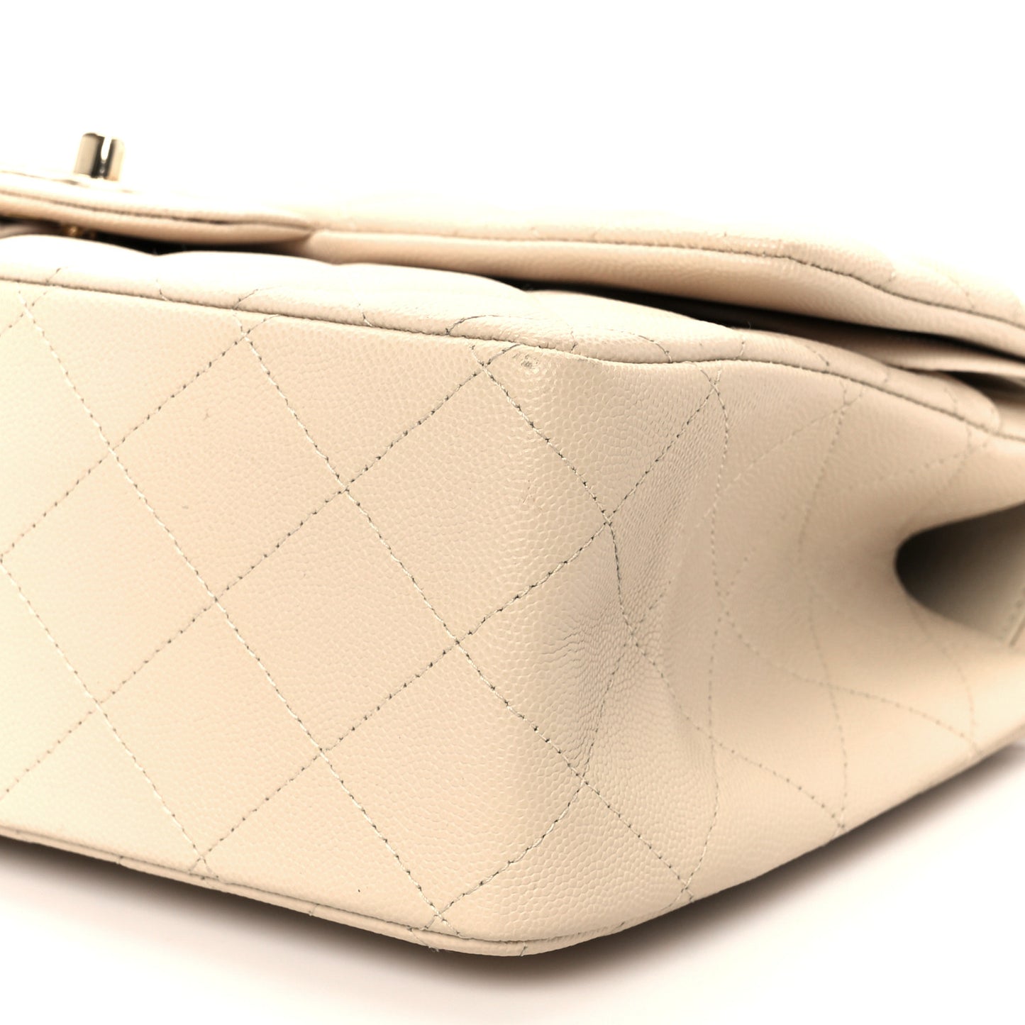 Caviar Quilted Jumbo Double Flap Light Beige