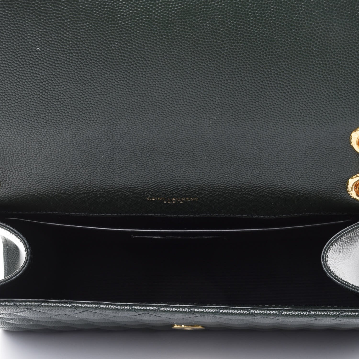 Saint Laurent Grain De Poudre Textured Mixed Matelasse Medium Triquilt Monogram Satchel Vert Fonce 4 of 4
